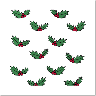 Christmas Holly Leaves Cartoon Doodle Pattern, made by EndlessEmporium Posters and Art